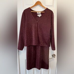 Vintage Elegant Burgundy Sparkly 3 Piece Maxi Skirt Tank and Cardigan Party